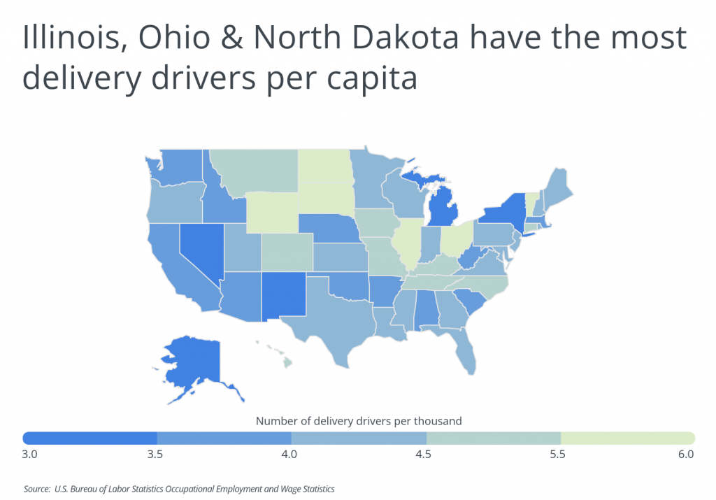 The states with the most delivery drivers per capita